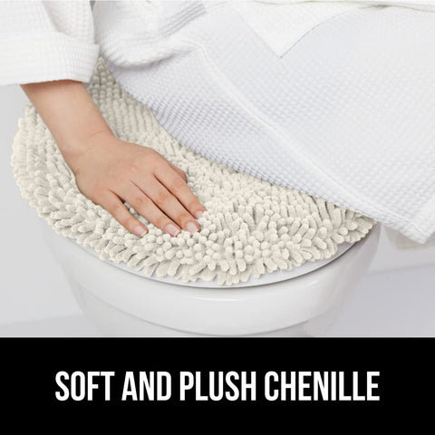 Gorilla Grip ivory cream lid cover on toilet complements bathroom decor.