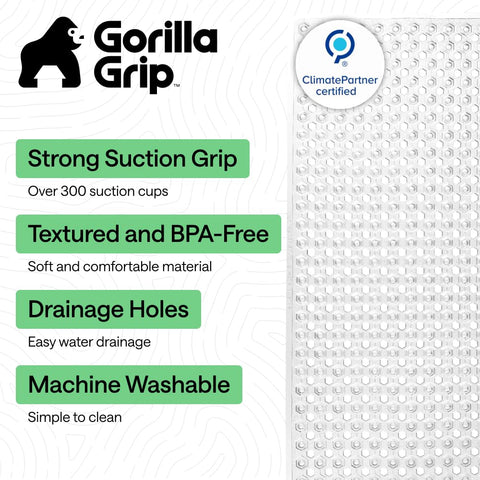 GORILLA GRIP machine-washable bath mat 35x16 inches for easy maintenance.