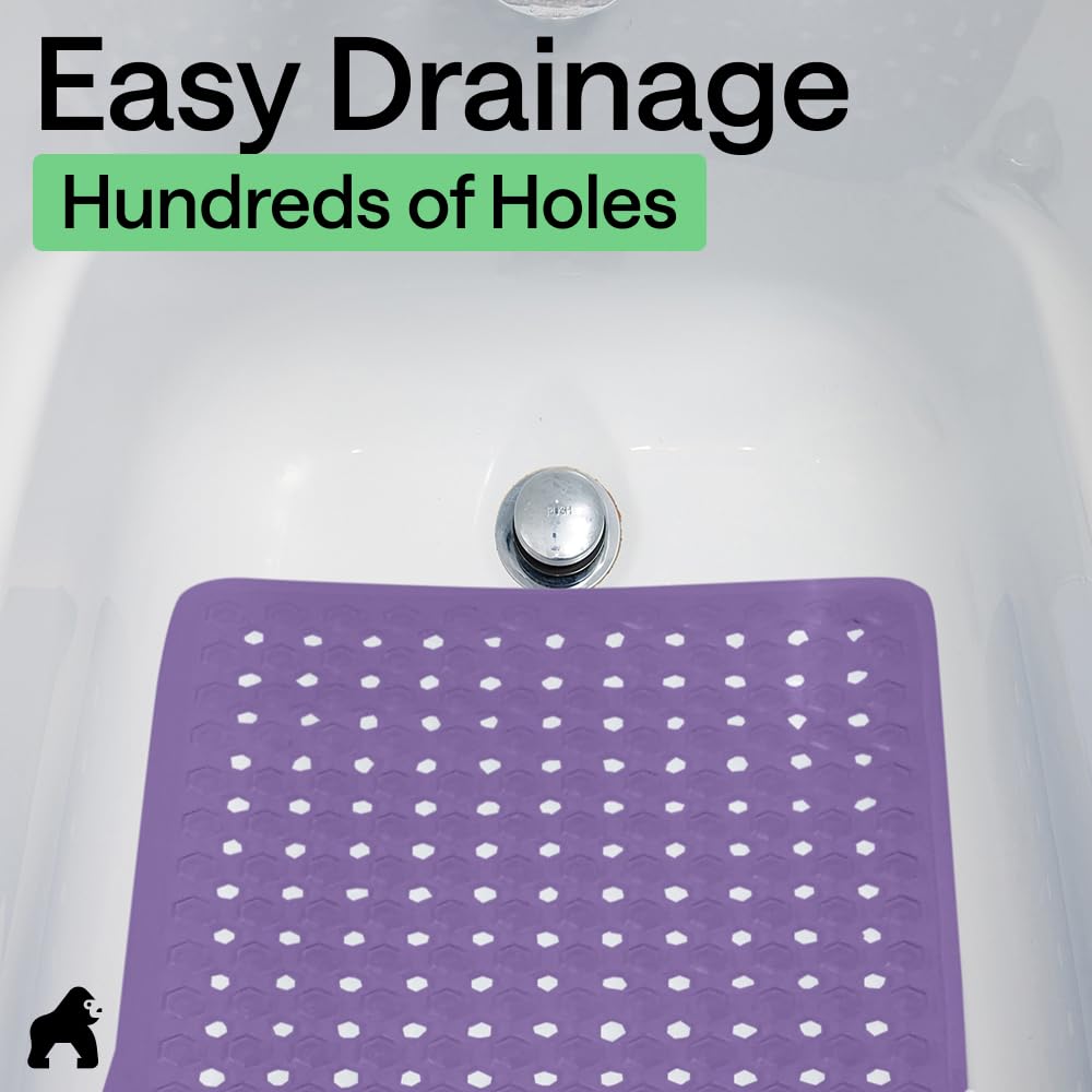 GORILLA GRIP mat fits most tubs on smooth surfaces.