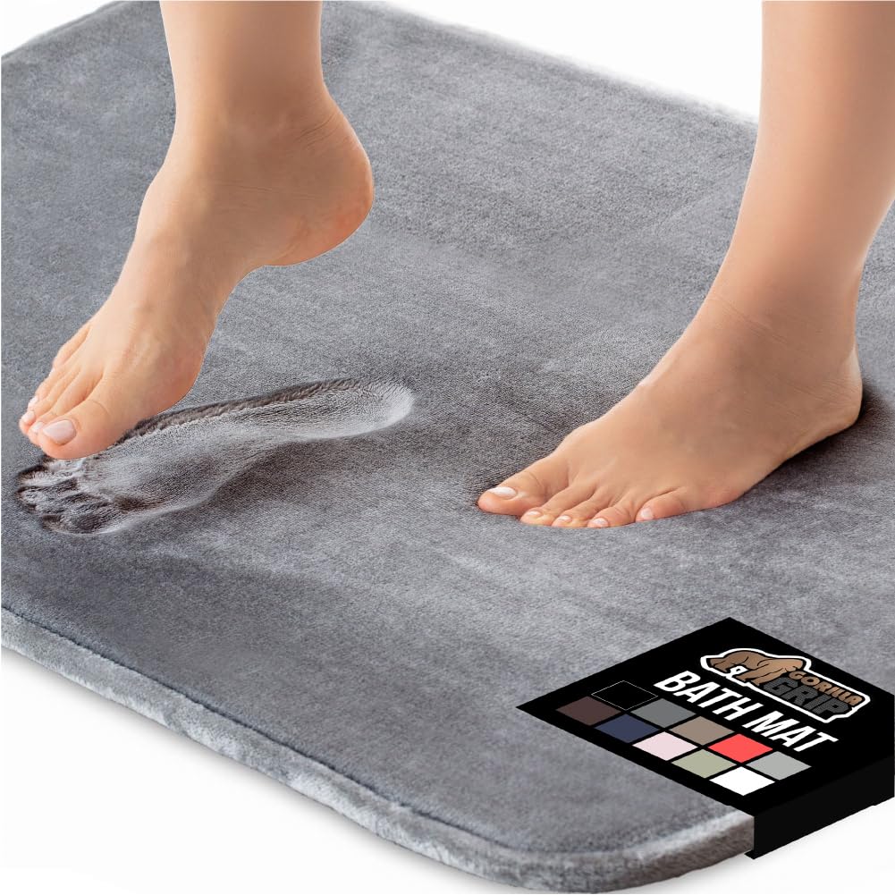 GORILLA GRIP memory foam bath rug contours to feet for cushioned support after showers