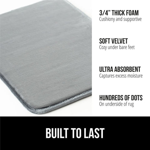 GORILLA GRIP memory foam bath rug close-up highlights dense cushion and support.