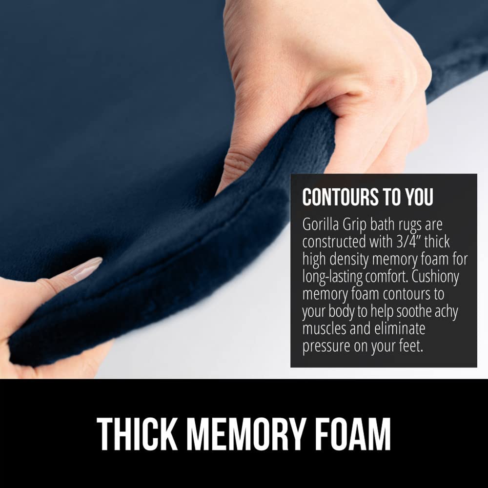 Gorilla Grip memory foam bath rug three-quarter-inch foam provides soft foot support.