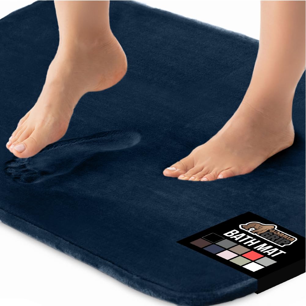 Gorilla Grip memory foam bath rug top velvet texture delivers spa-like comfort after showers.