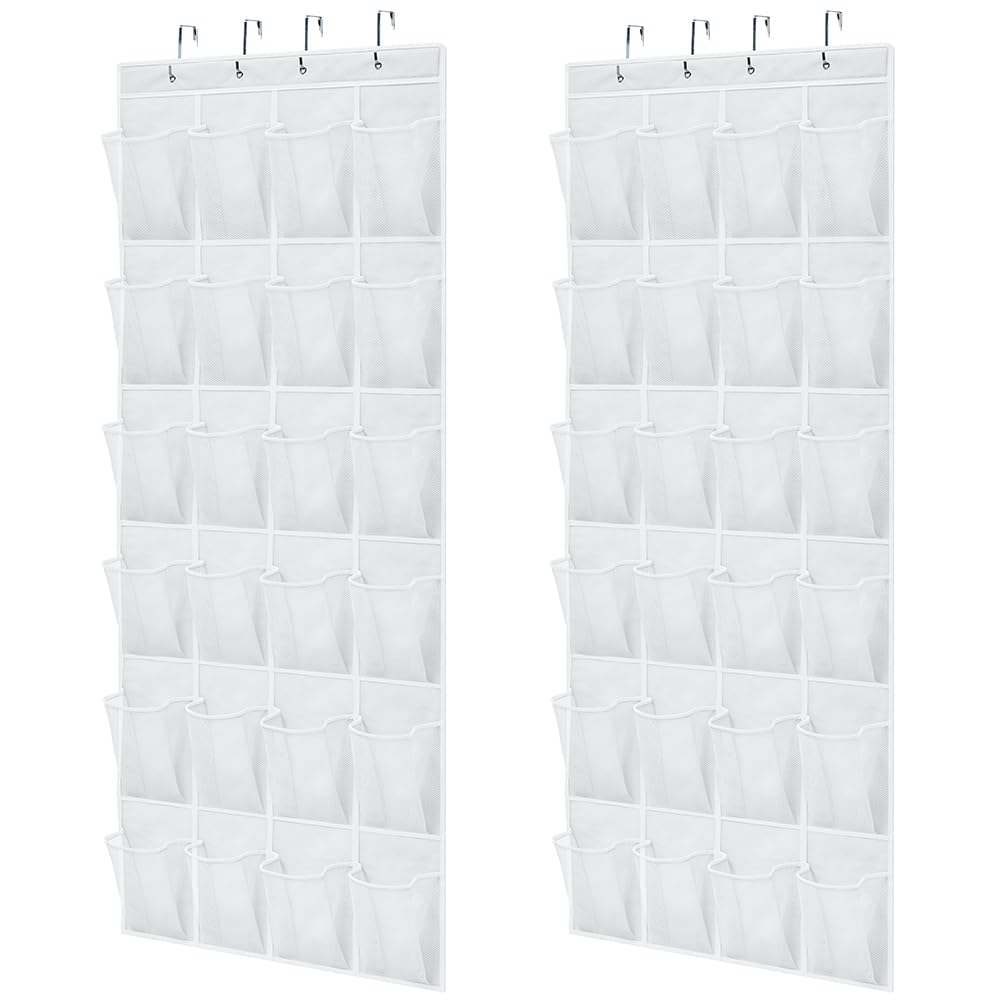 Gorilla Grip over-the-door organizer with 24 mesh pockets on door, space-saving storage for shoes