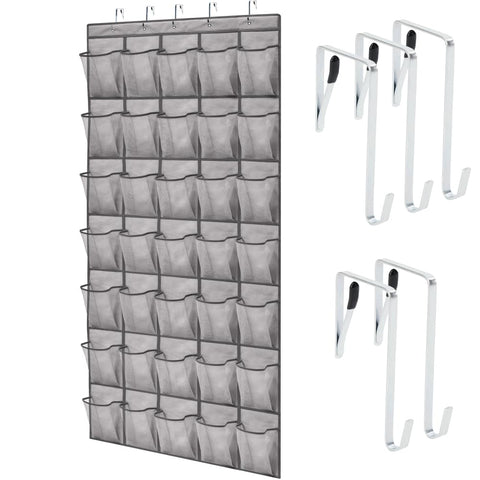 Gorilla Grip over-the-door shoe organizer with 35 pockets keeps shoes neatly organized.