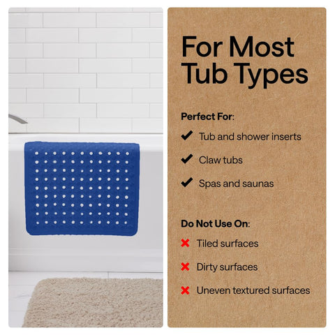 GORILLA GRIP oversized 35x16 inch mat provides full tub coverage.