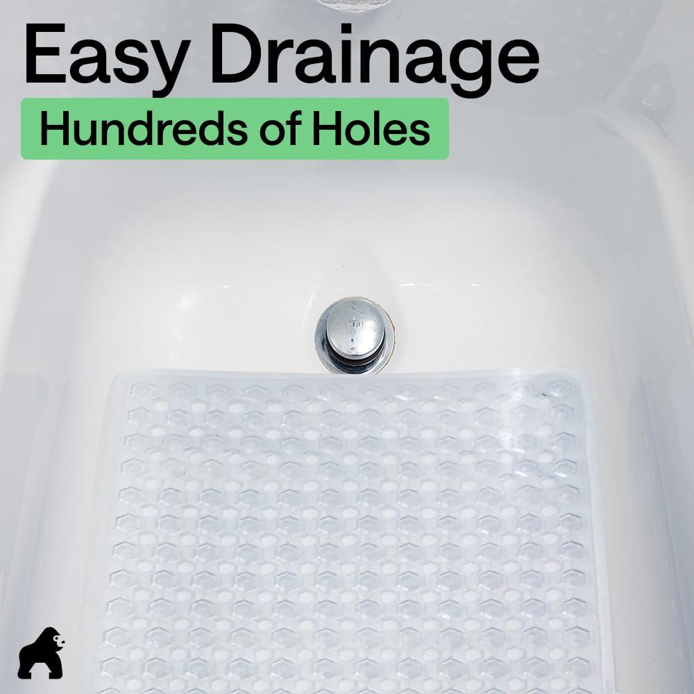 GORILLA GRIP oversized mat covers ample tub floor at 35x16 inches.