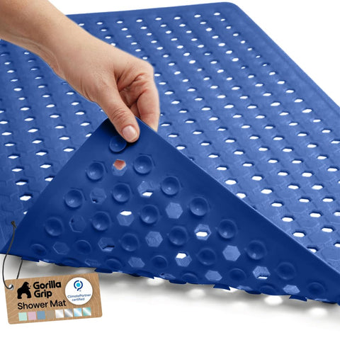 GORILLA GRIP patented bath tub mat hero showing secure placement for stable showers.