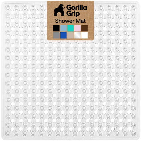 GORILLA GRIP patented square shower mat with strong suction cups for secure placement.