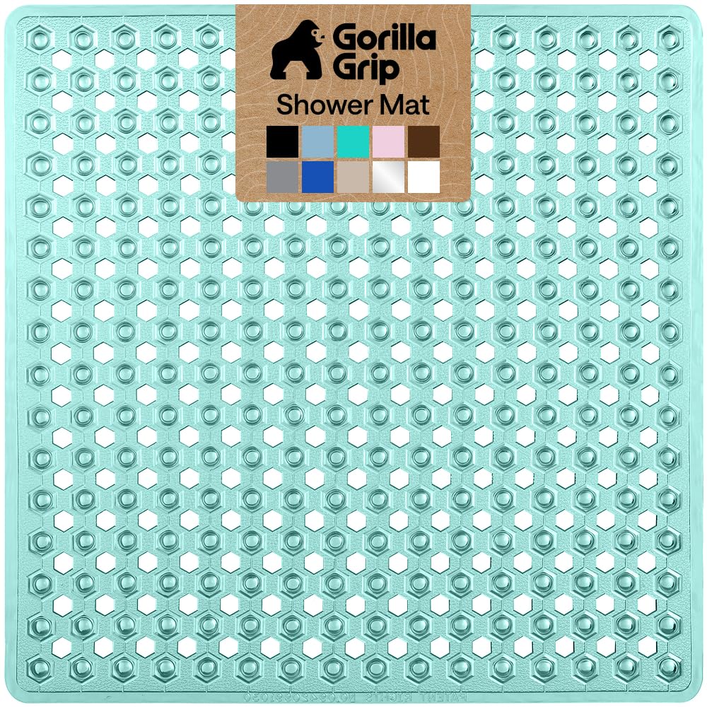 GORILLA GRIP patented square shower mat with suction cups for secure placement.