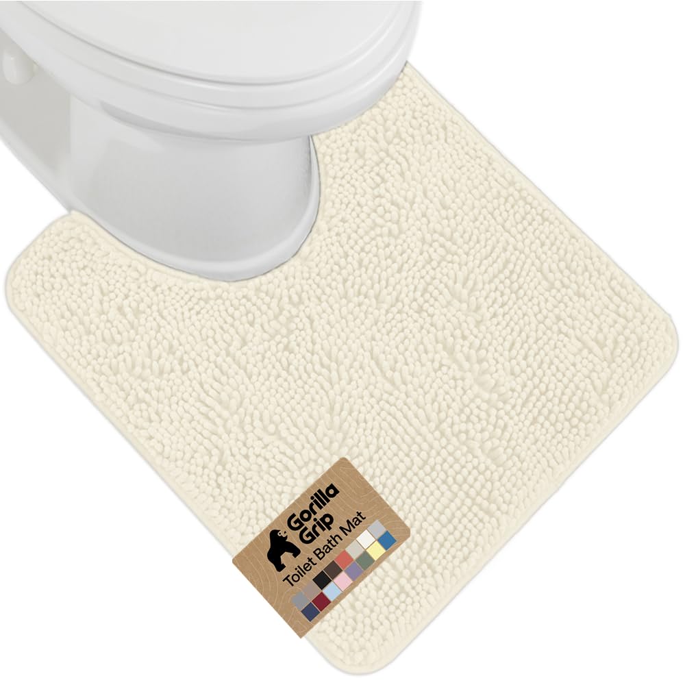 Gorilla Grip Plush absorbent shaggy chenille rug around the oval toilet base for warmth