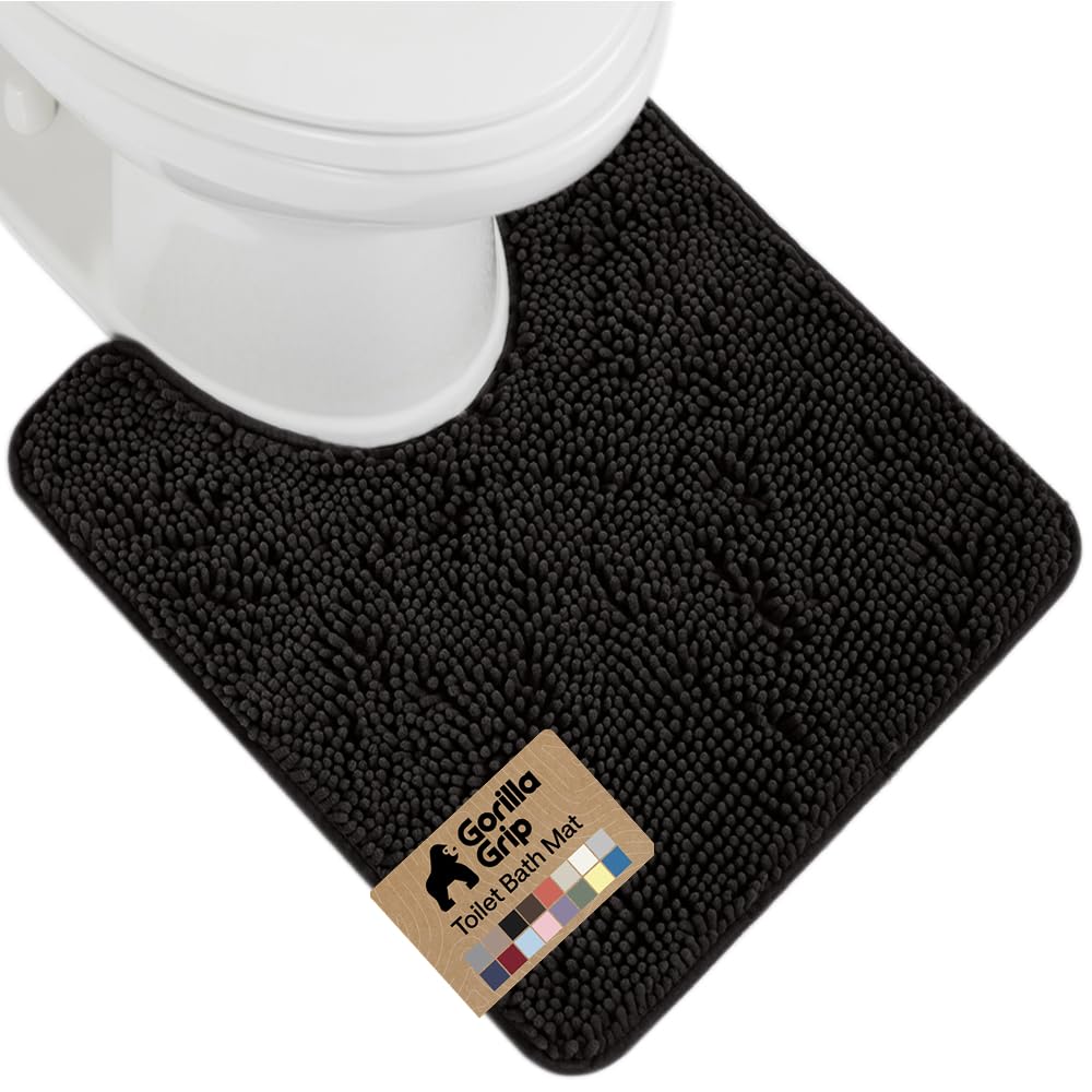 GORILLA GRIP plush shaggy chenille bath rug around oval toilet base keeps feet warm
