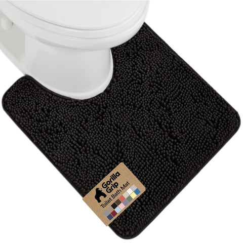 GORILLA GRIP plush shaggy chenille bath rug around oval toilet base keeps feet warm