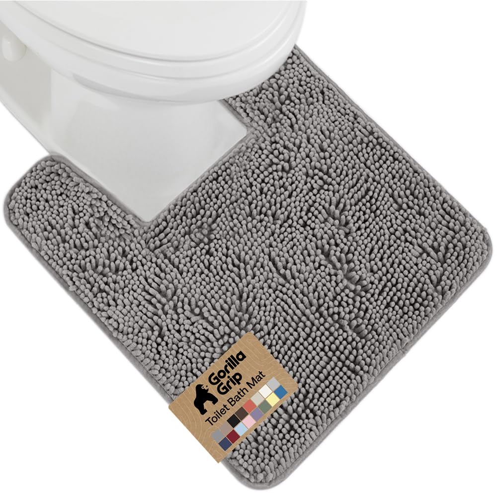 GORILLA GRIP plush chenille bath rug in grey for soft, cozy underfoot comfort.