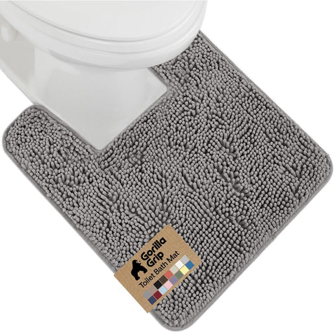 GORILLA GRIP plush chenille bath rug in grey for soft, cozy underfoot comfort.