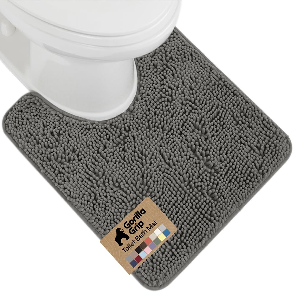 GORILLA GRIP plush chenille bath rug around oval base provides soft warmth and secure fit.