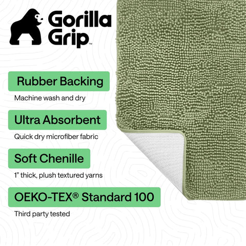 GORILLA GRIP sage green mat highlighting plush absorbent pile