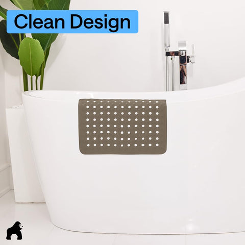 Gorilla Grip shower mat air drying by hanging over tub edge