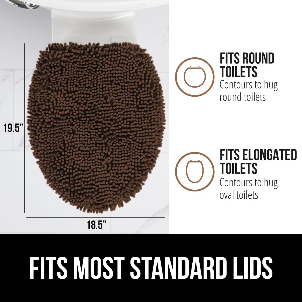 GORILLA GRIP brown lid cover adds warm decor to bathroom.