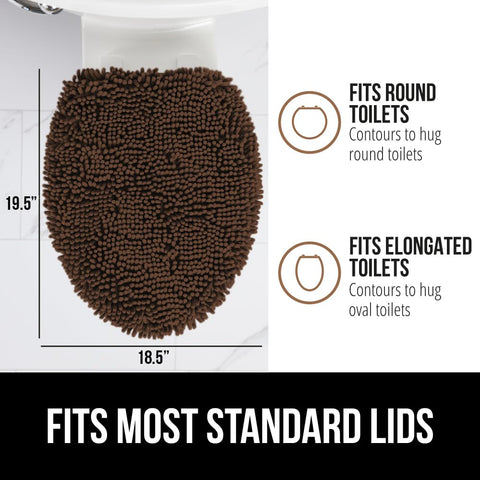 GORILLA GRIP brown lid cover adds warm decor to bathroom.