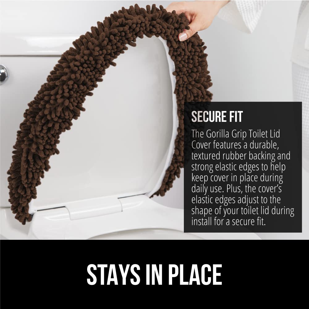 GORILLA GRIP chenille lid cover with elastic edges fits most lids.
