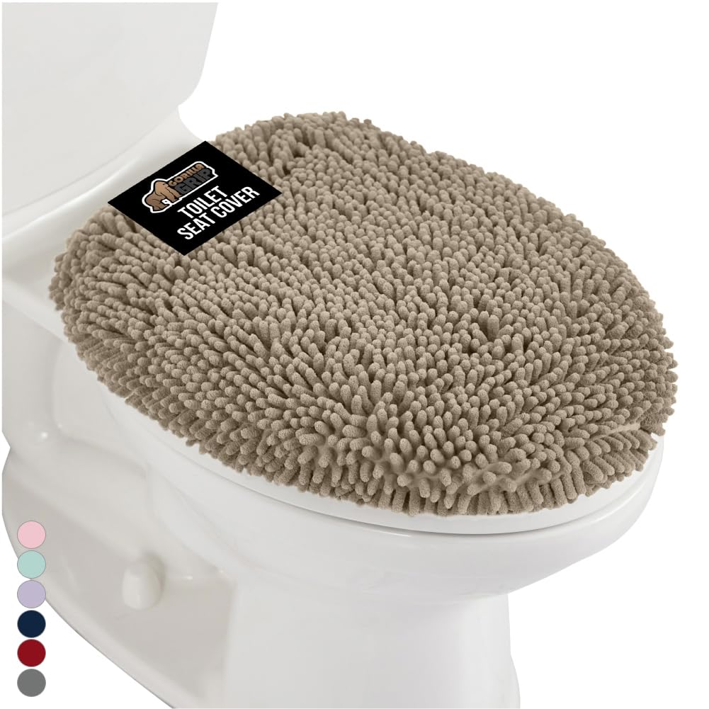GORILLA GRIP soft chenille lid cover, front view, stays in place on standard lids.