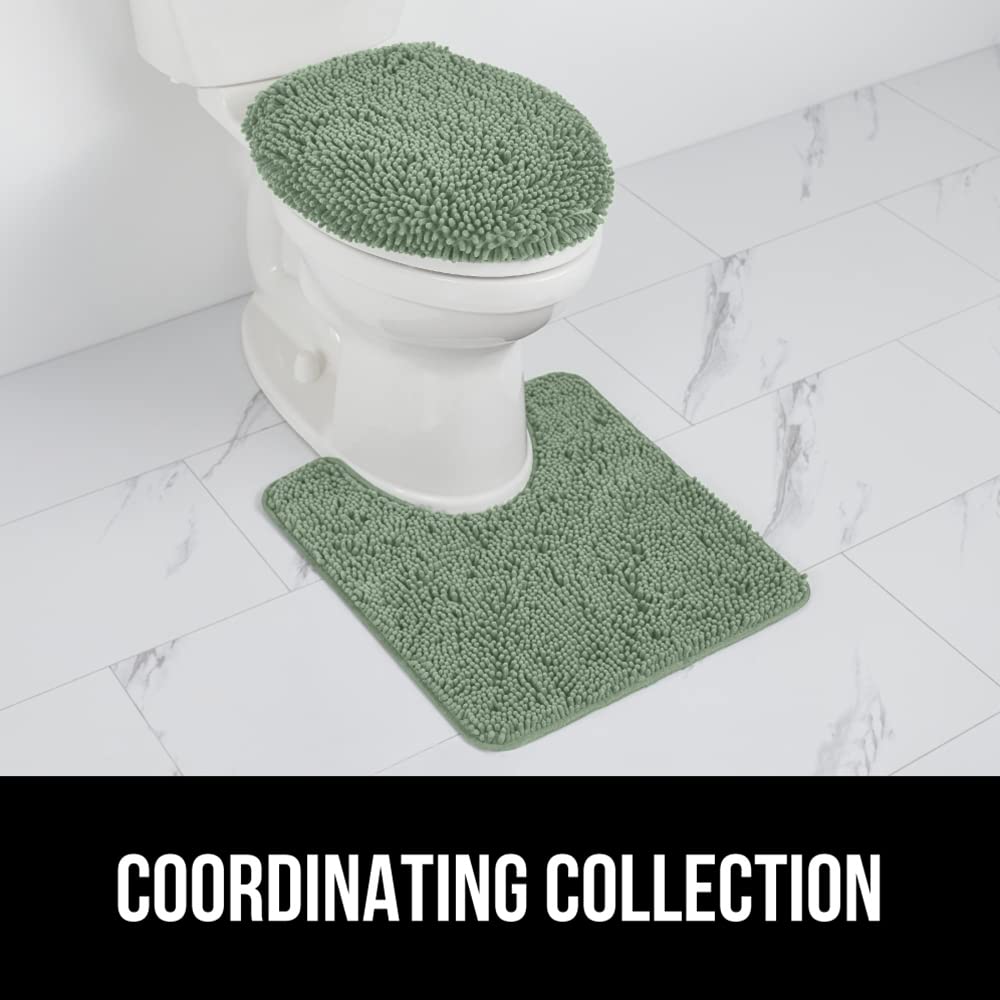 GORILLA GRIP soft chenille lid cover on elongated toilet lid in sage green