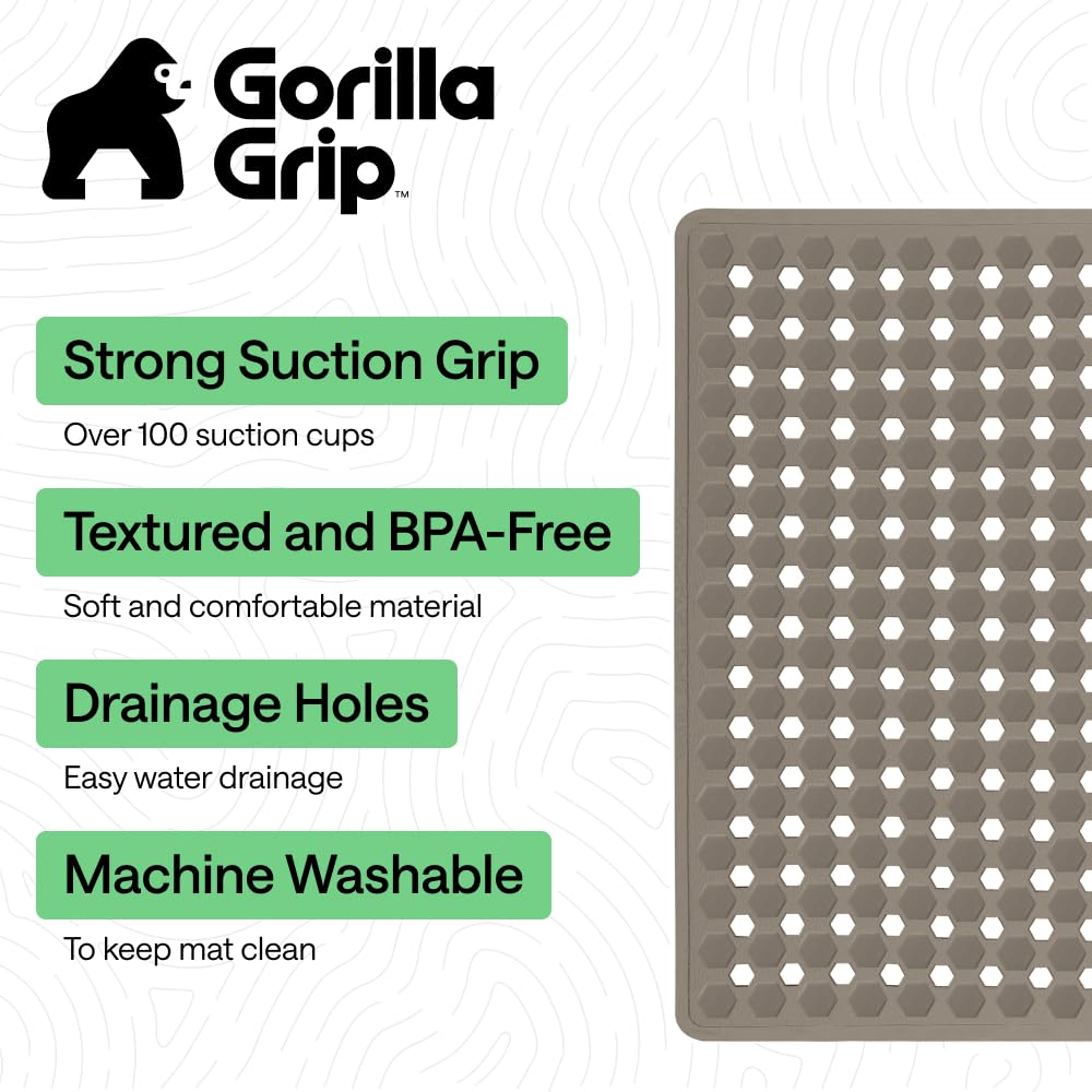 Gorilla Grip square shower mat demonstrating drainage holes to prevent pooling