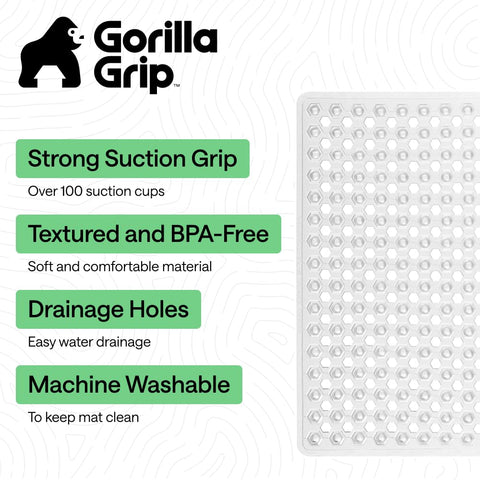 GORILLA GRIP square mat showing drainage holes to prevent water pooling.