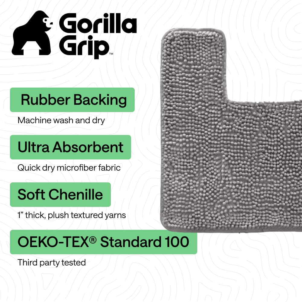 GORILLA GRIP square toilet base rug 19.5 by 24 inches for a precise fit.