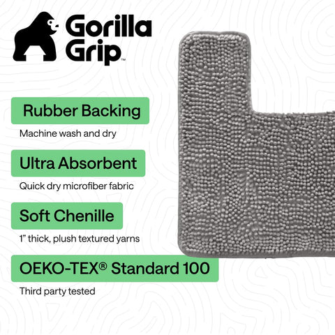 GORILLA GRIP square toilet base rug 19.5 by 24 inches for a precise fit.