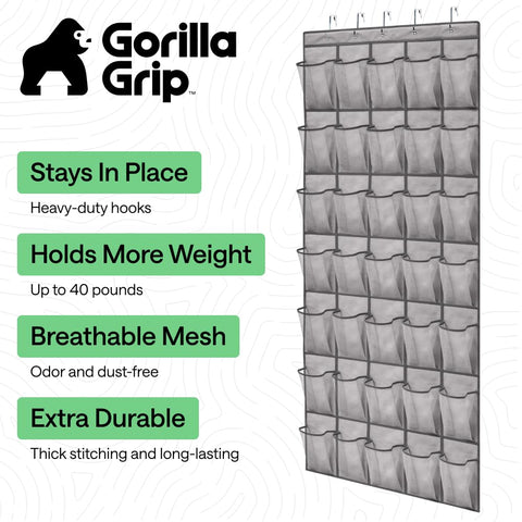 Gorilla Grip sturdy door hooks secure the organizer on most doors.