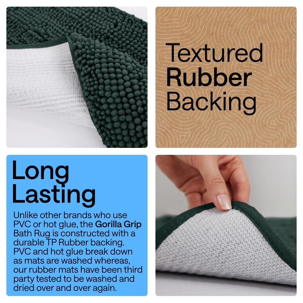 Gorilla Grip bathroom rug with TP rubber backing stays firmly in place.