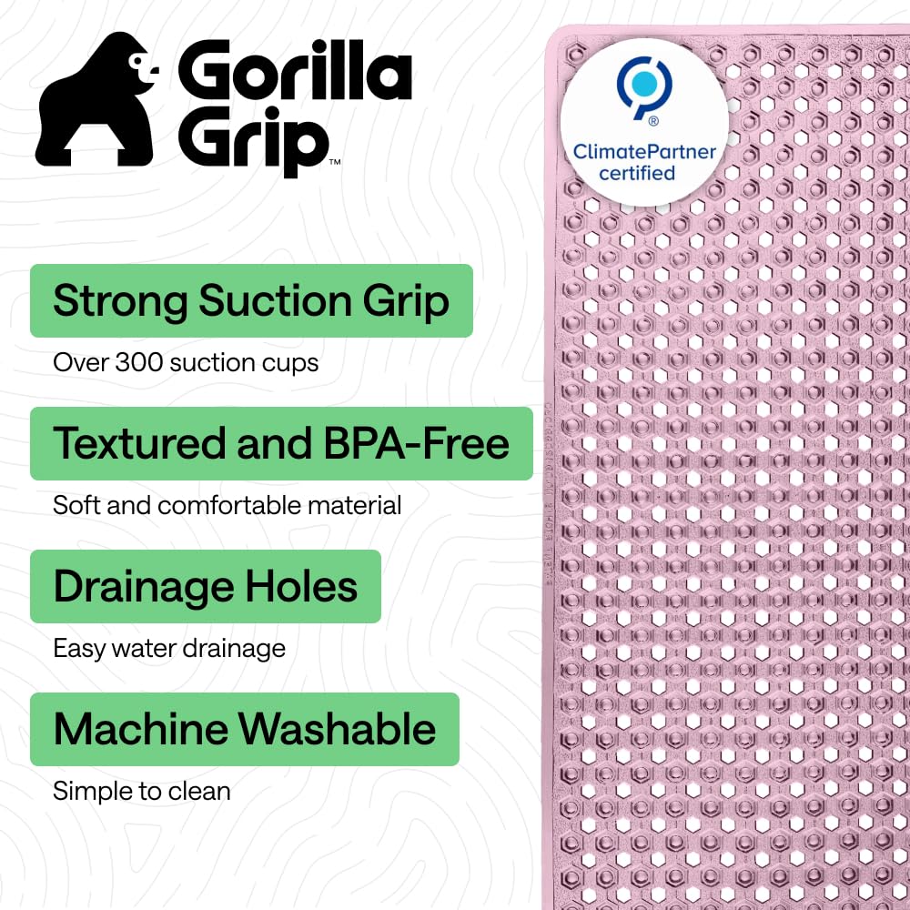 GORILLA GRIP bath mat drainage holes promoting quick drying and preventing pooling