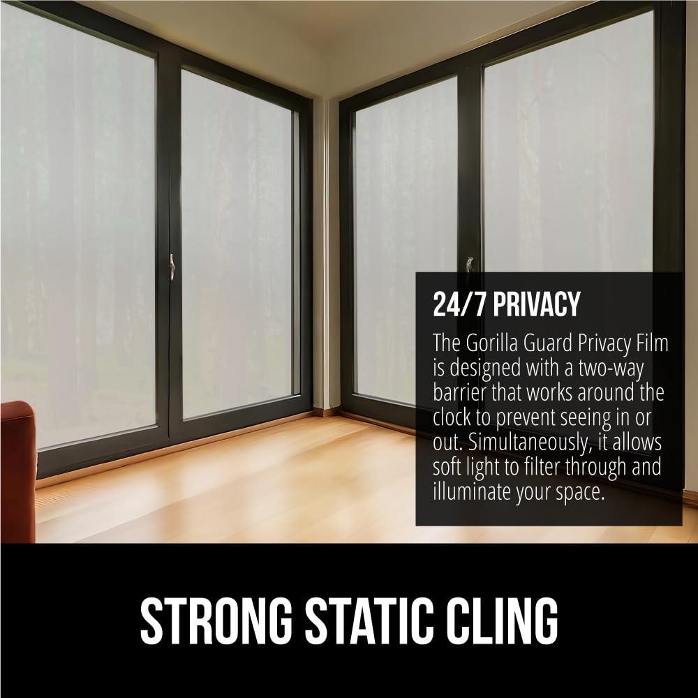 Gorilla Guard static cling on glass without adhesive.