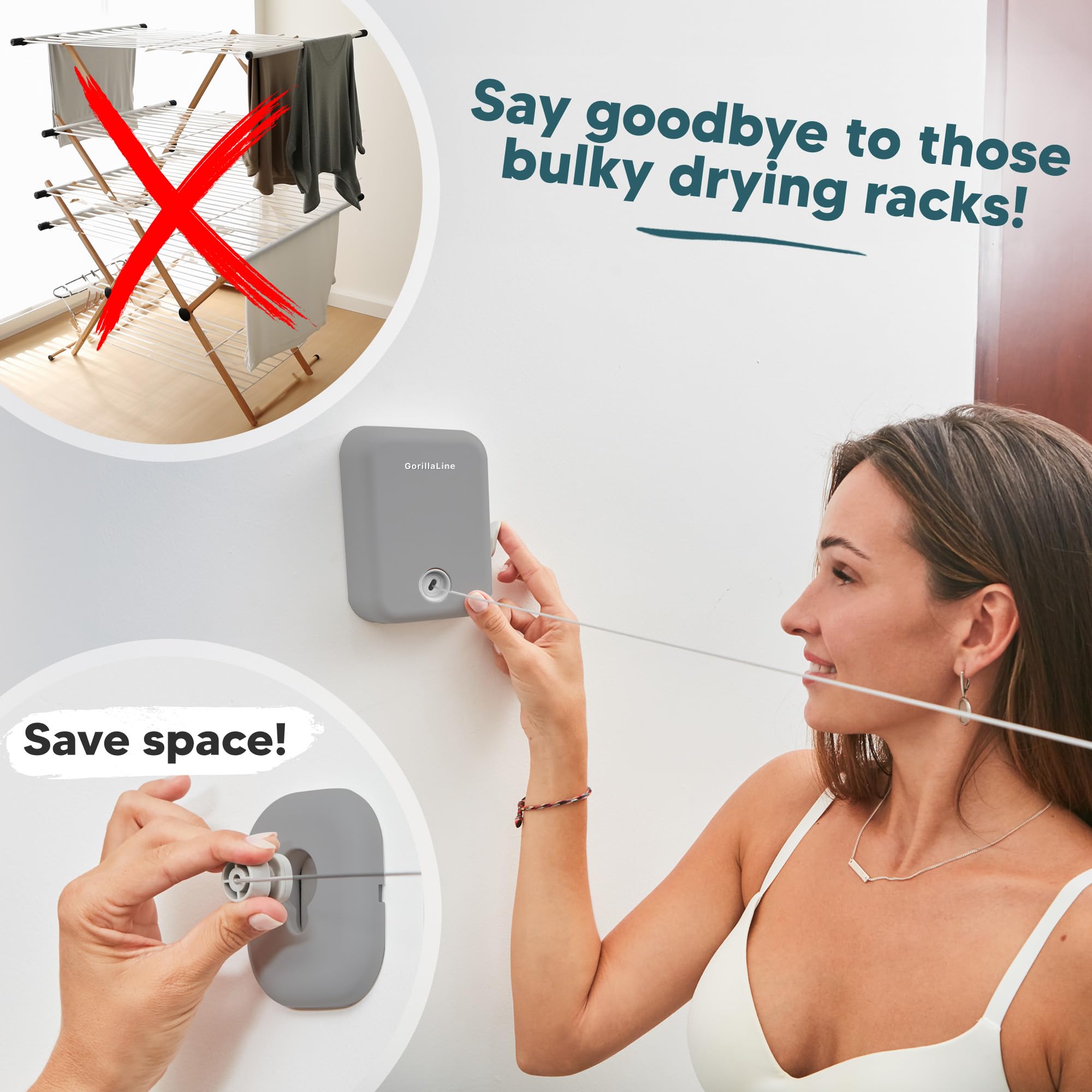 GorillaLine energy-saving air-drying setup in a laundry space