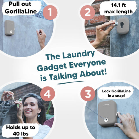 GorillaLine outdoor in-use clothesline demonstrating space-saving lifestyle