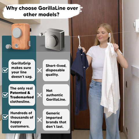 GorillaLine Max extends 13.9 ft to cover linens and delicates