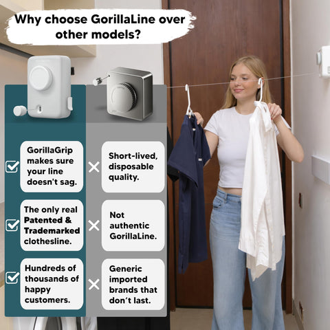 GorillaLine Max heavy-load drying keeps towels and linens evenly taut.