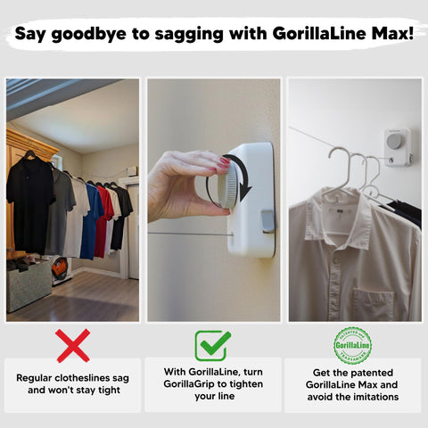GorillaLine Max non-sagging line tightener maintains taut clothesline.