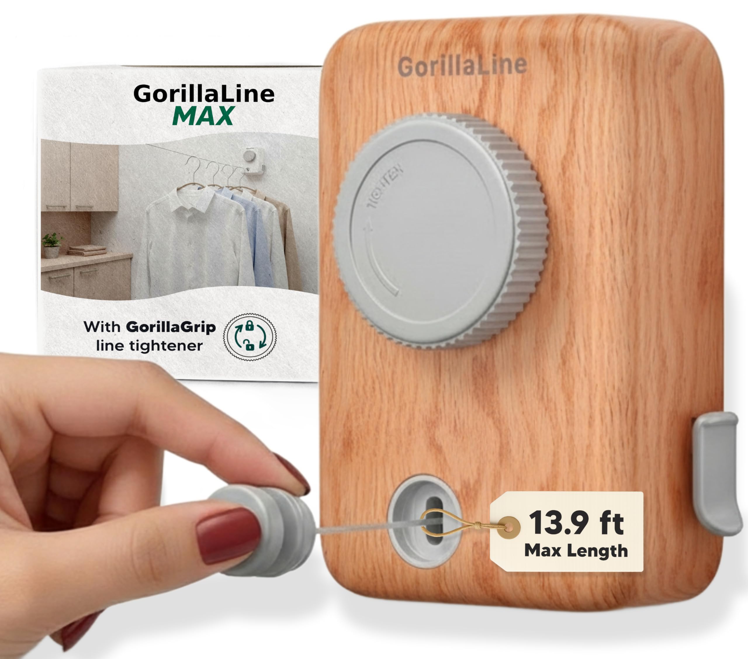 GorillaLine Max retractable wall-mount clothesline in use for indoor drying