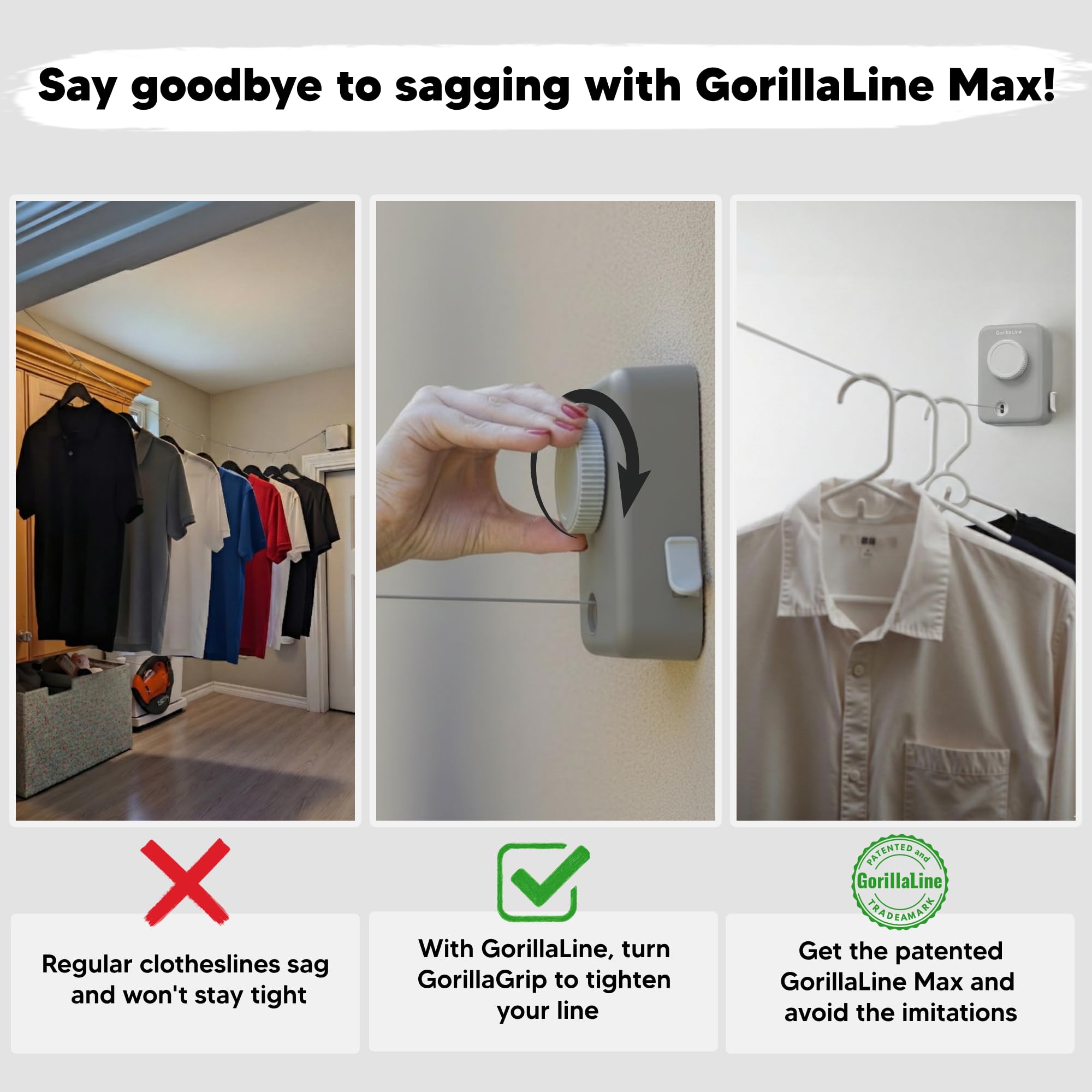 Wall-mounted GorillaLine Max dryer rack matching modern laundry spaces