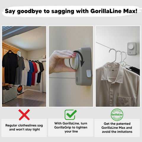 Wall-mounted GorillaLine Max dryer rack matching modern laundry spaces