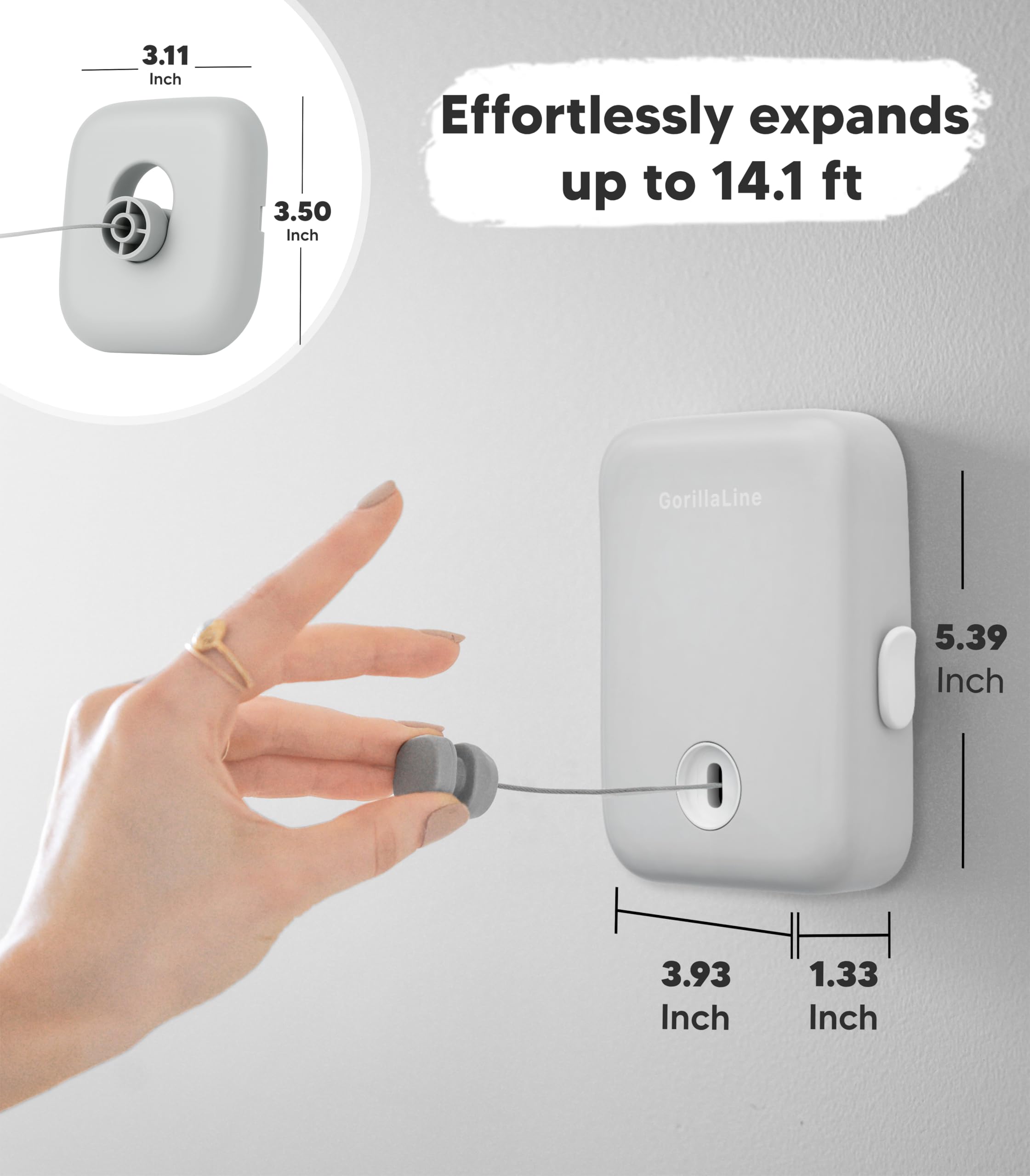 GorillaLine outdoor balcony setup, retractable line handles daily laundry.