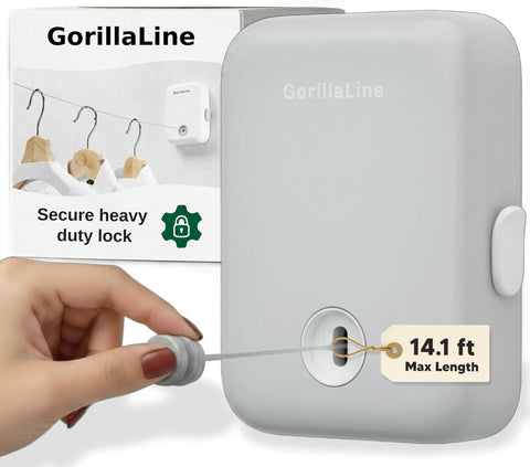 GorillaLine retractable wall-mount clothesline for compact bathrooms and space-saving drying.