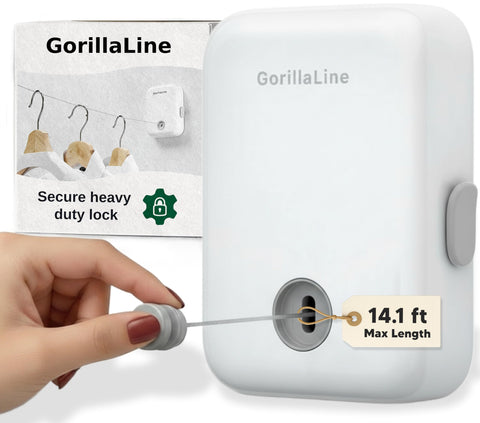 GorillaLine retractable clothesline on wall mount saves space in small laundry rooms