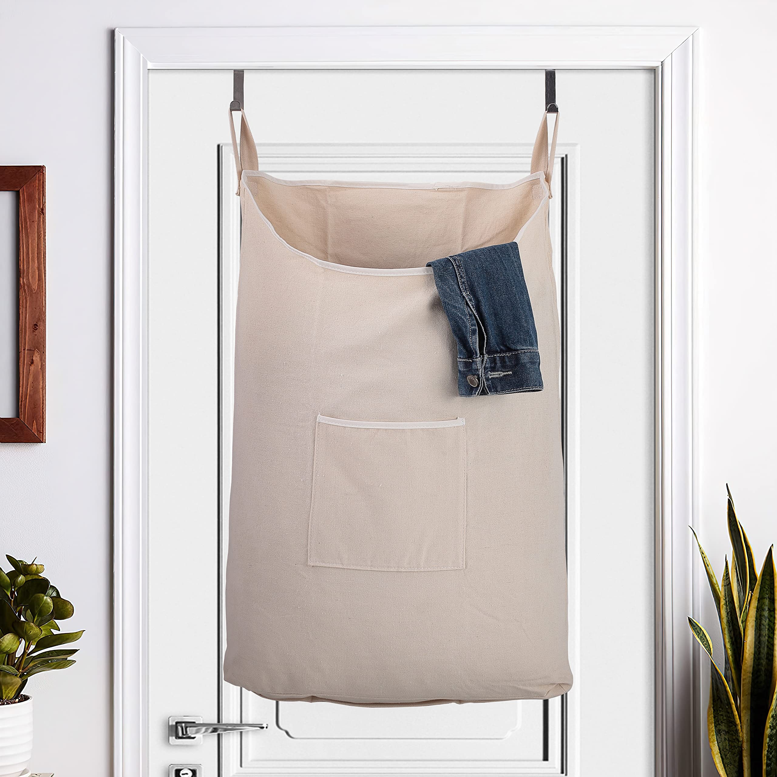 GORISEN door-hanging laundry bag with stainless hooks keeps rooms tidy and laundry ready to wash.