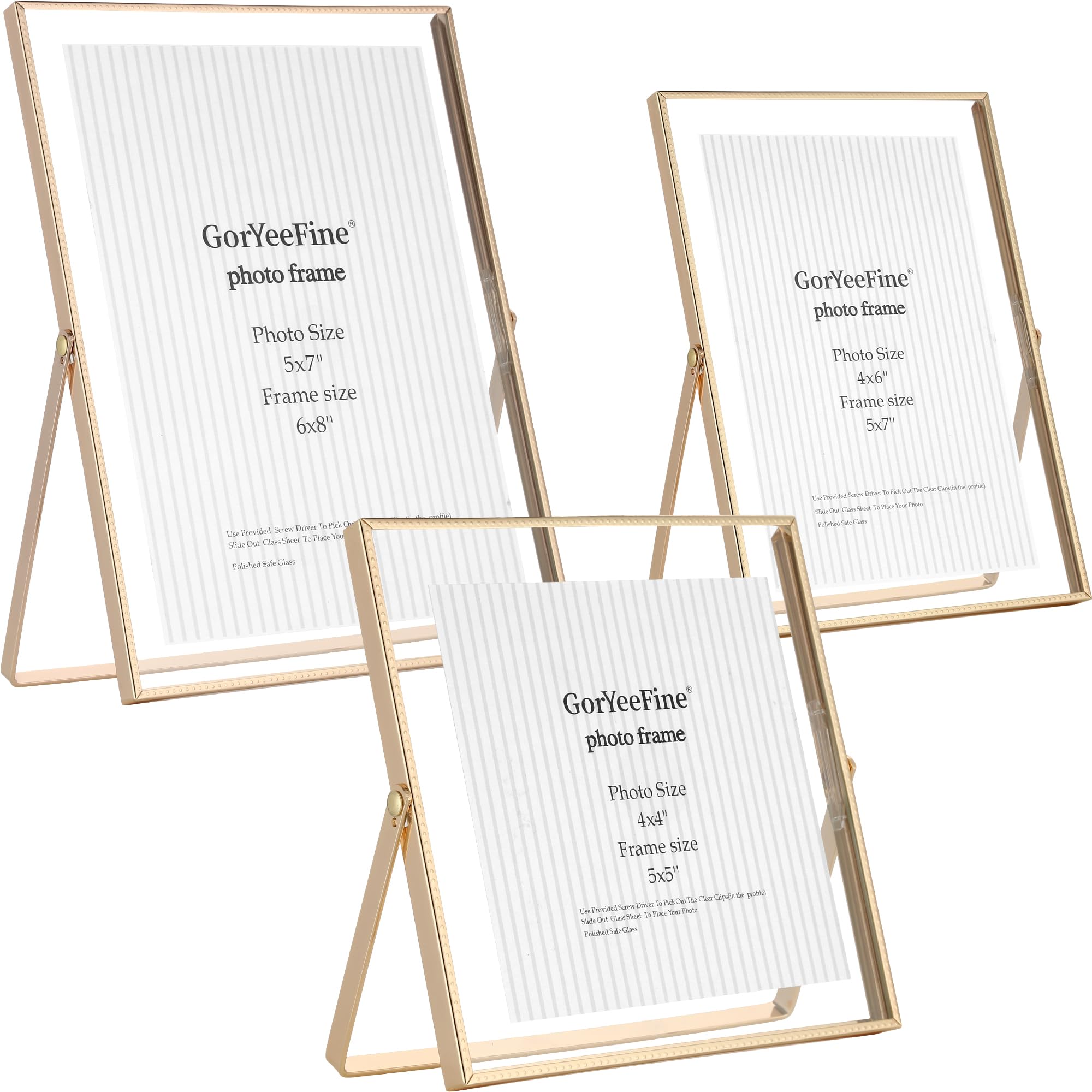 GorYeeFine gold floating frame 3-pack front view for stylish tabletop display.