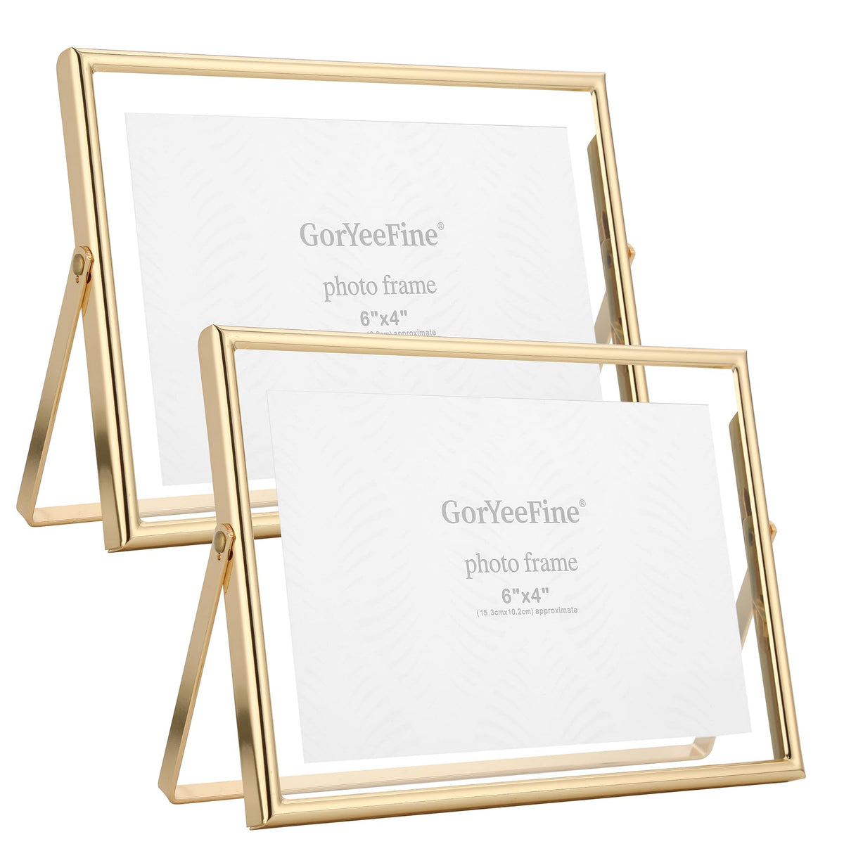 GorYeeFine gold 7x5 floating frame horizontal for elegant display on a shelf.