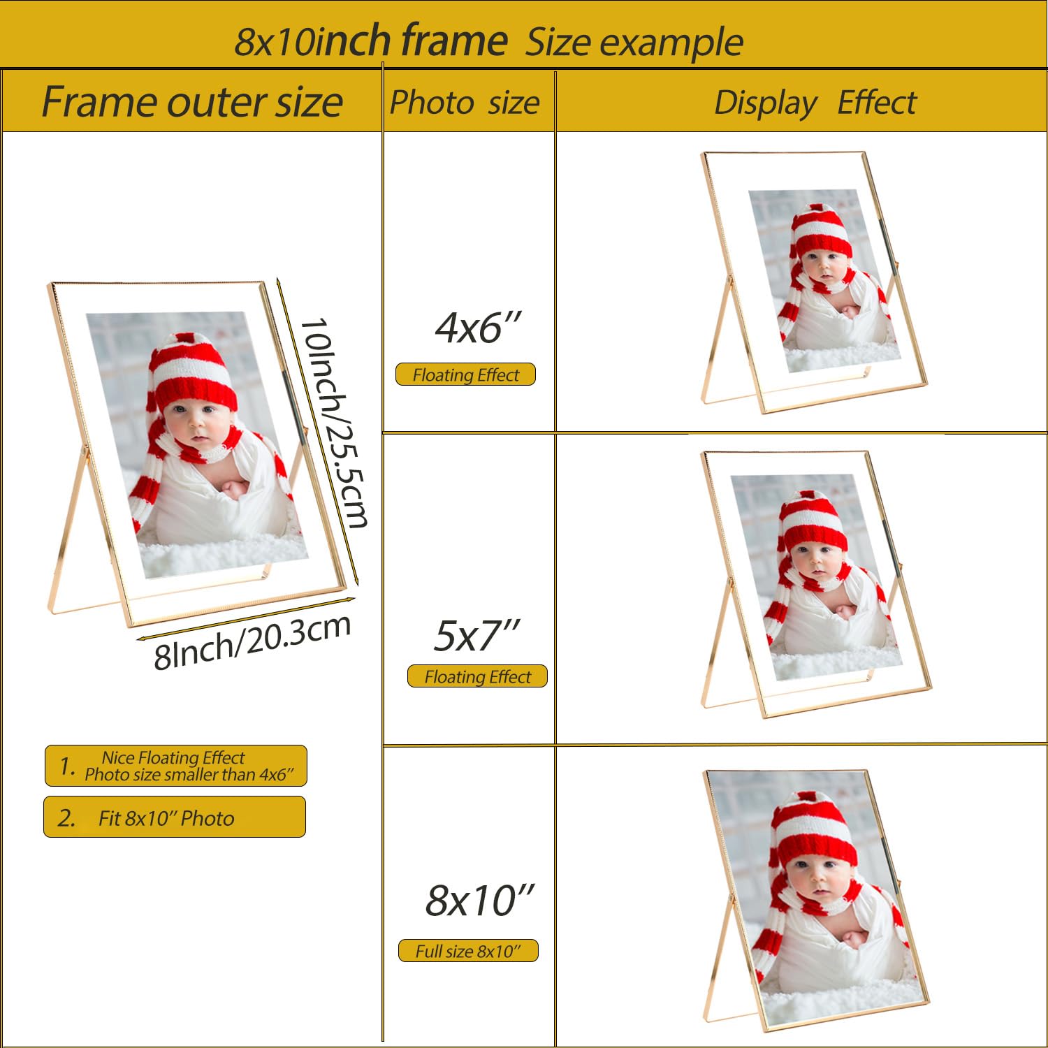 GorYeeFine gold 8x10 frame inset edge with floating effect for photos